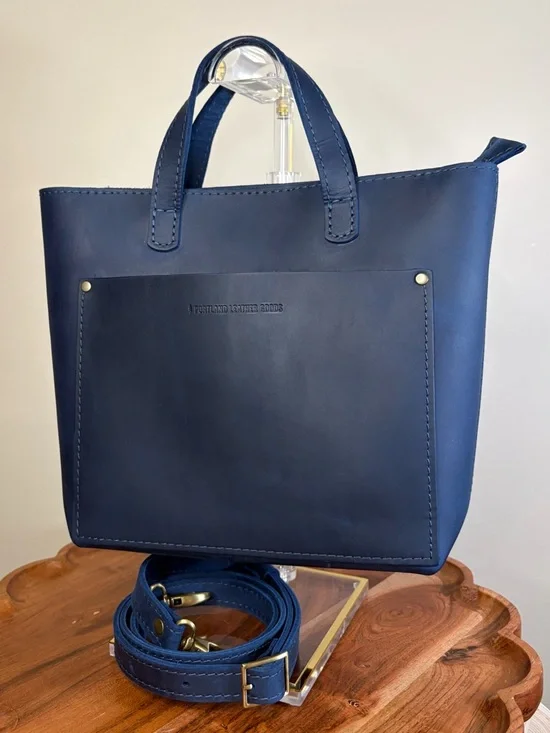 Portland Leather Mini Crossbody Tote Deep Water Blue EUC - Picture 4 of 15